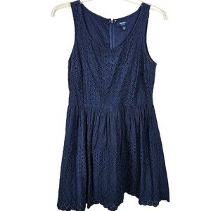 Old Navy Womens Dress 10 Eyelet A-Line Navy Blue Cotton Poly Casual Summer Lined